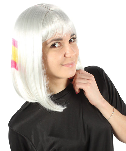 Women’s Flag-themed Medium Length Bob Wig with Bangs for Sporting Events, Multiple Countries Option, Flame-retardant Synthetic Fiber Wigs | HPO