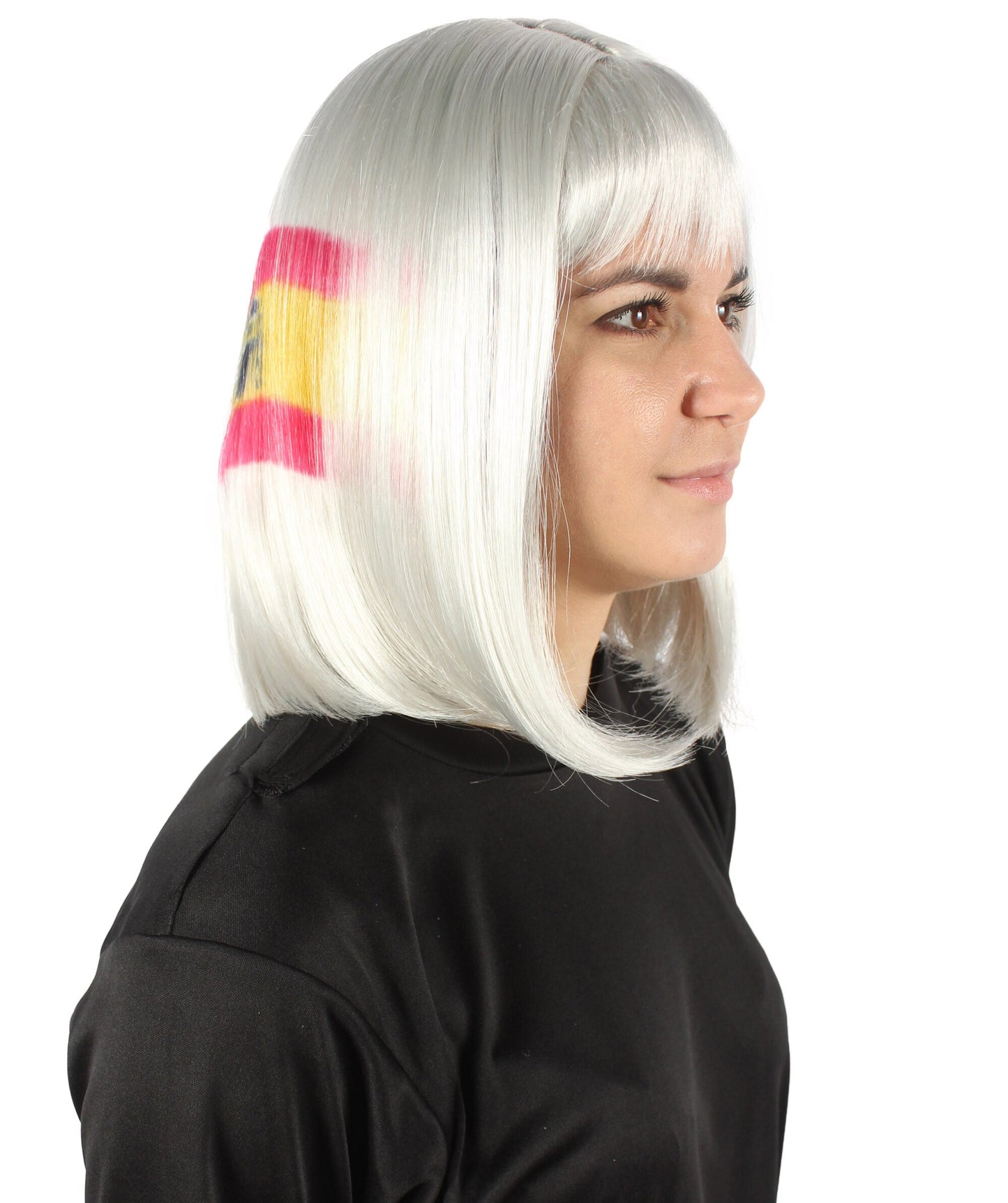 Women’s Flag-themed Medium Length Bob Wig with Bangs for Sporting Events, Multiple Countries Option, Flame-retardant Synthetic Fiber Wigs | HPO