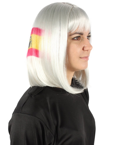 Women’s Flag-themed Medium Length Bob Wig with Bangs for Sporting Events, Multiple Countries Option, Flame-retardant Synthetic Fiber Wigs | HPO