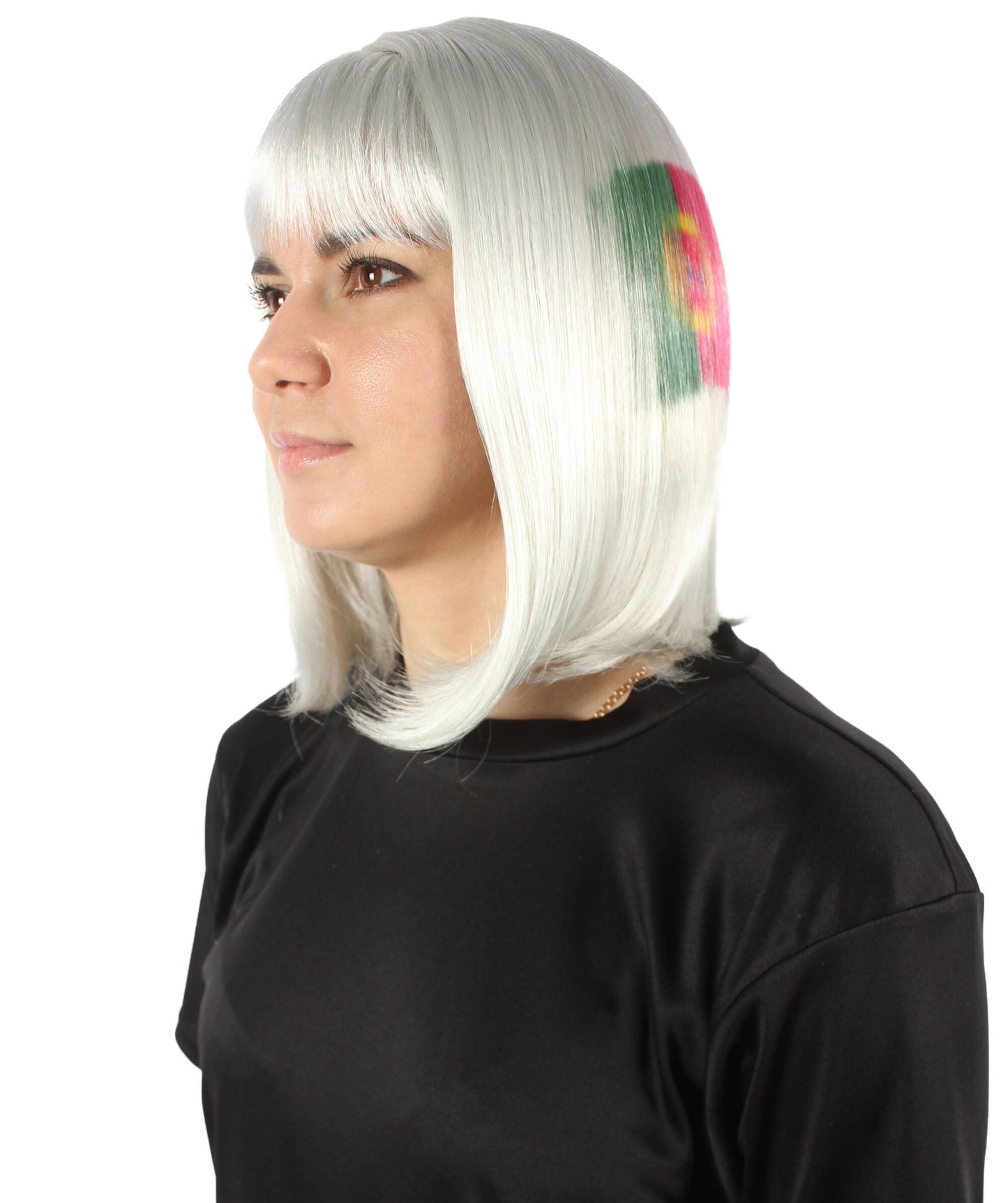 Women’s Flag-themed Medium Length Bob Wig with Bangs for Sporting Events, Multiple Countries Option, Flame-retardant Synthetic Fiber Wigs | HPO