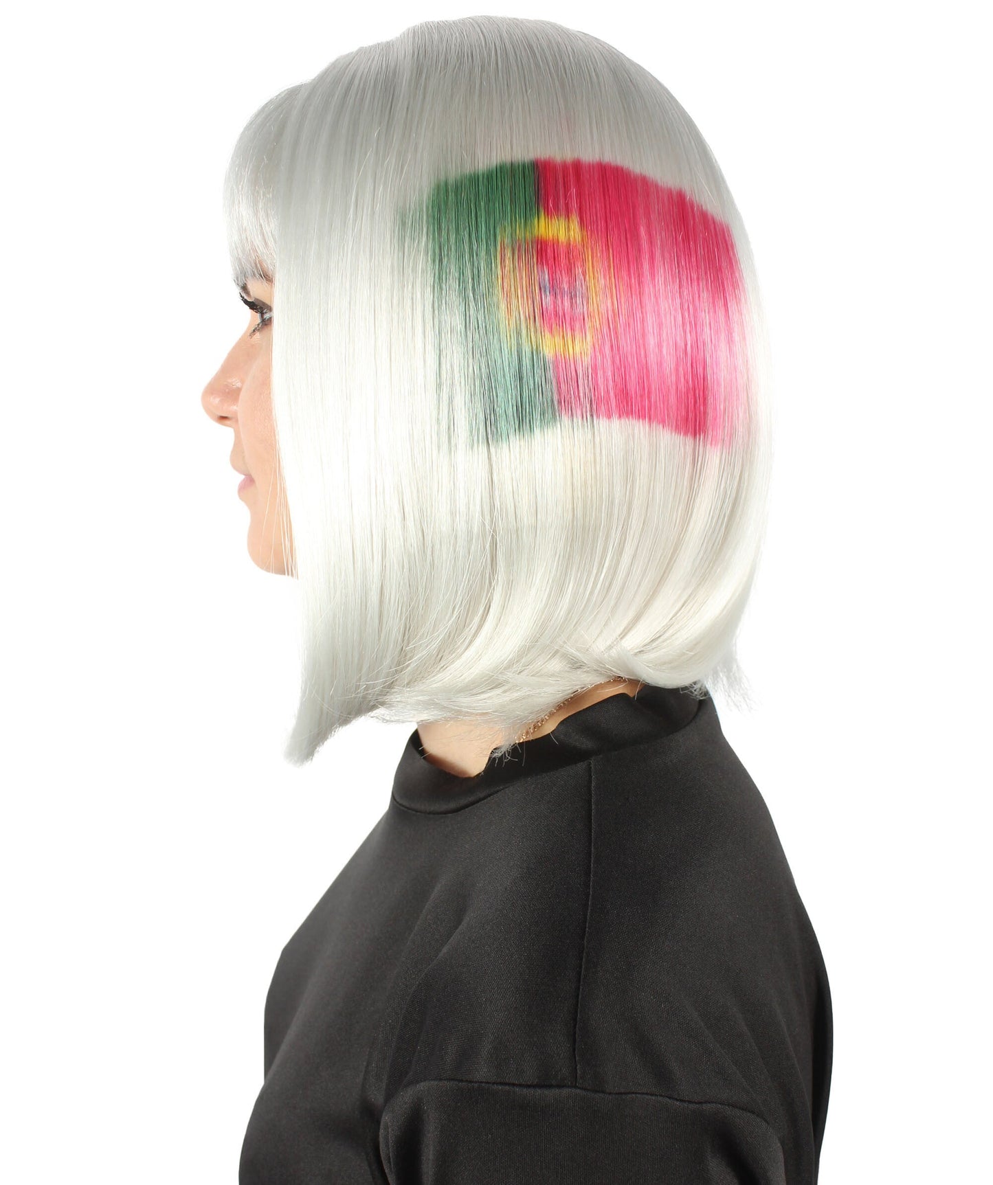 Women’s Flag-themed Medium Length Bob Wig with Bangs for Sporting Events, Multiple Countries Option, Flame-retardant Synthetic Fiber Wigs | HPO