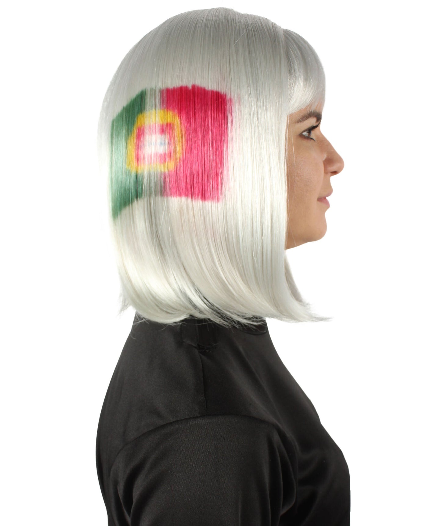 Women’s Flag-themed Medium Length Bob Wig with Bangs for Sporting Events, Multiple Countries Option, Flame-retardant Synthetic Fiber Wigs | HPO