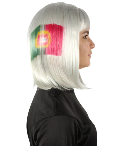 Women’s Flag-themed Medium Length Bob Wig with Bangs for Sporting Events, Multiple Countries Option, Flame-retardant Synthetic Fiber Wigs | HPO