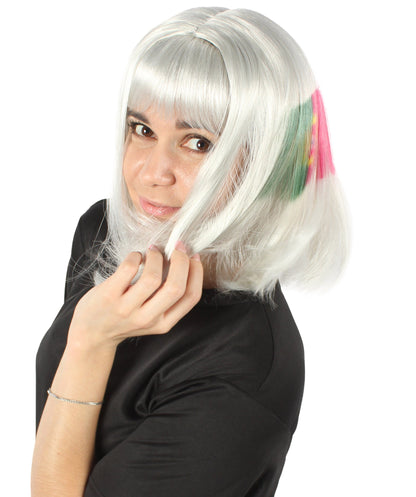 Women’s Flag-themed Medium Length Bob Wig with Bangs for Sporting Events, Multiple Countries Option, Flame-retardant Synthetic Fiber Wigs | HPO