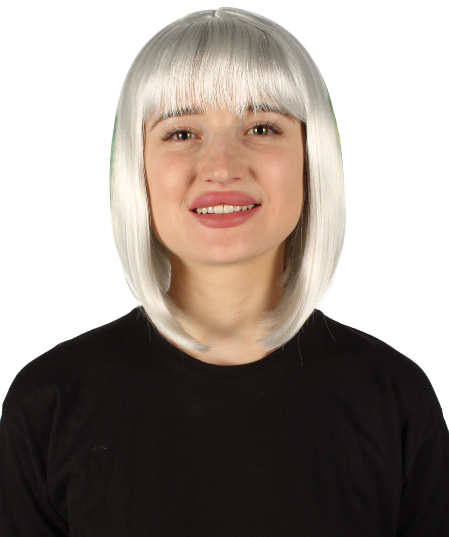 Women’s Flag-themed Medium Length Bob Wig with Bangs for Sporting Events, Multiple Countries Option, Flame-retardant Synthetic Fiber Wigs | HPO