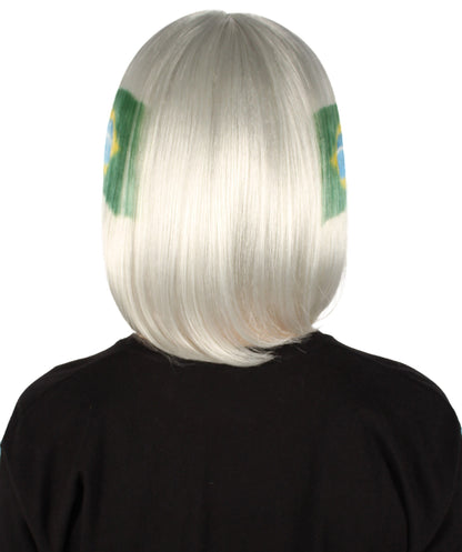 Women’s Flag-themed Medium Length Bob Wig with Bangs for Sporting Events, Multiple Countries Option, Flame-retardant Synthetic Fiber Wigs | HPO