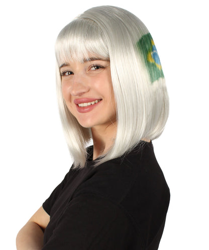 Women’s Flag-themed Medium Length Bob Wig with Bangs for Sporting Events, Multiple Countries Option, Flame-retardant Synthetic Fiber Wigs | HPO