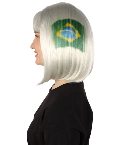 Women’s Flag-themed Medium Length Bob Wig with Bangs for Sporting Events, Multiple Countries Option, Flame-retardant Synthetic Fiber Wigs | HPO