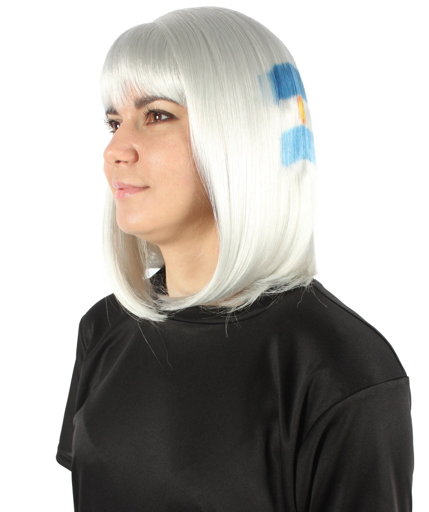 Women’s Flag-themed Medium Length Bob Wig with Bangs for Sporting Events, Multiple Countries Option, Flame-retardant Synthetic Fiber Wigs | HPO
