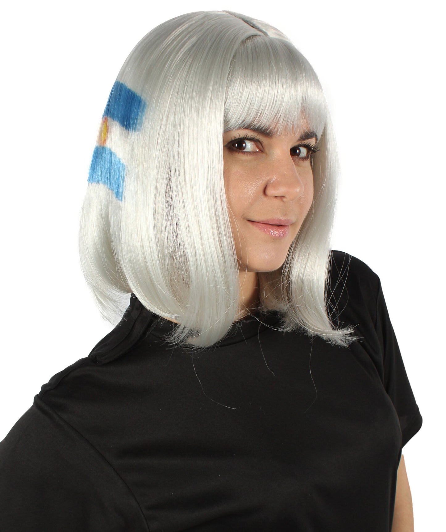 Women’s Flag-themed Medium Length Bob Wig with Bangs for Sporting Events, Multiple Countries Option, Flame-retardant Synthetic Fiber Wigs | HPO
