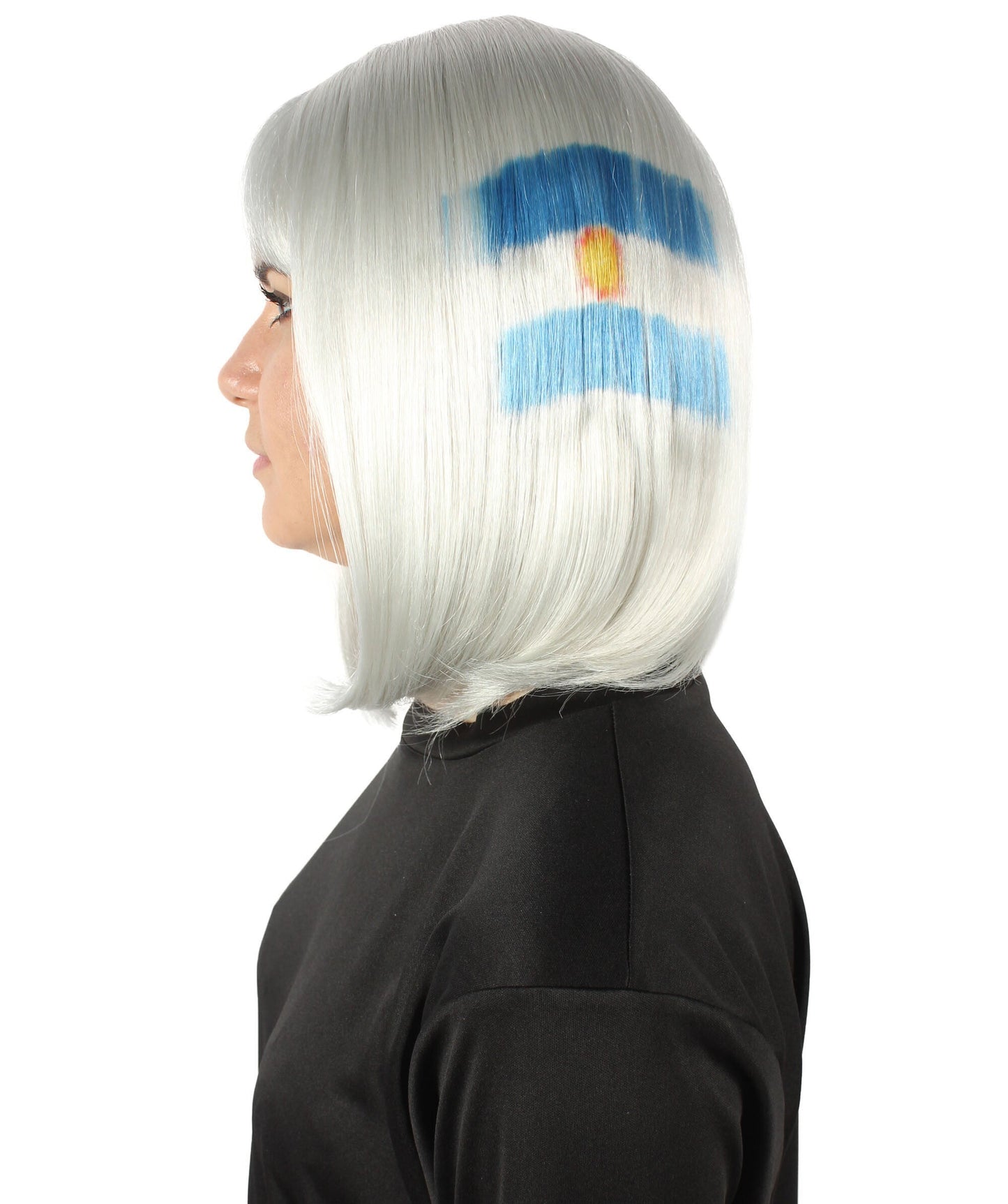 Women’s Flag-themed Medium Length Bob Wig with Bangs for Sporting Events, Multiple Countries Option, Flame-retardant Synthetic Fiber Wigs | HPO