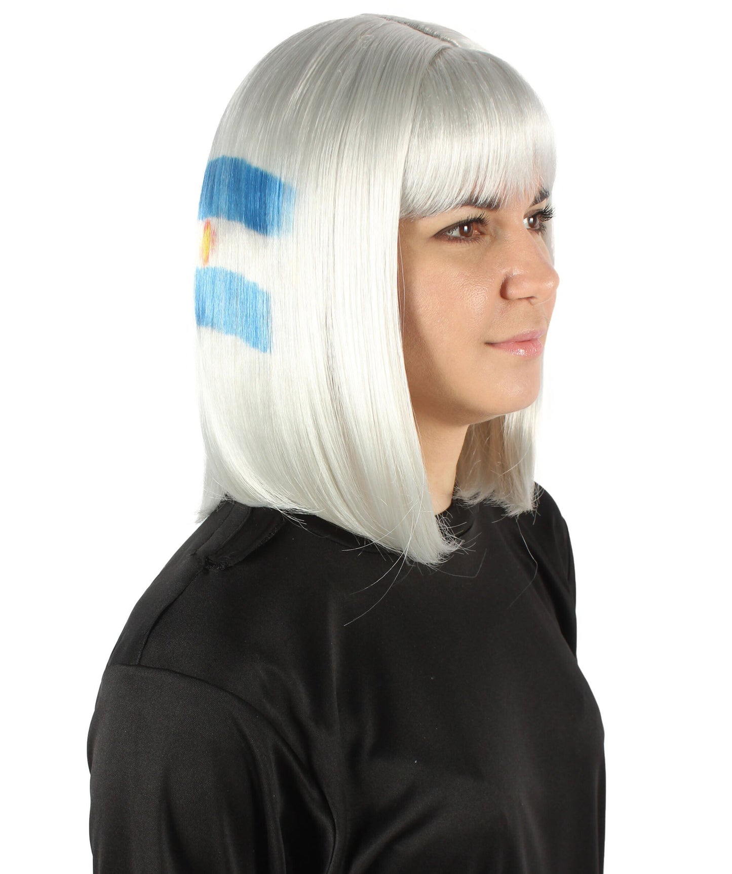 Women’s Flag-themed Medium Length Bob Wig with Bangs for Sporting Events, Multiple Countries Option, Flame-retardant Synthetic Fiber Wigs | HPO