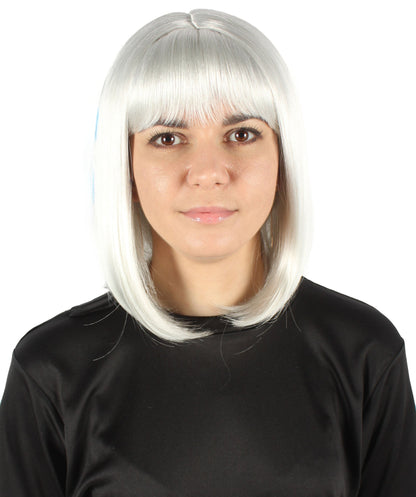 Women’s Flag-themed Medium Length Bob Wig with Bangs for Sporting Events, Multiple Countries Option, Flame-retardant Synthetic Fiber Wigs | HPO