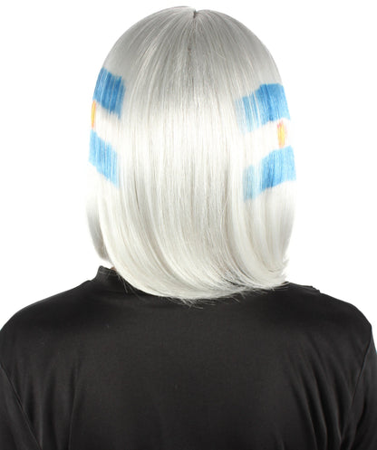 Women’s Flag-themed Medium Length Bob Wig with Bangs for Sporting Events, Multiple Countries Option, Flame-retardant Synthetic Fiber Wigs | HPO