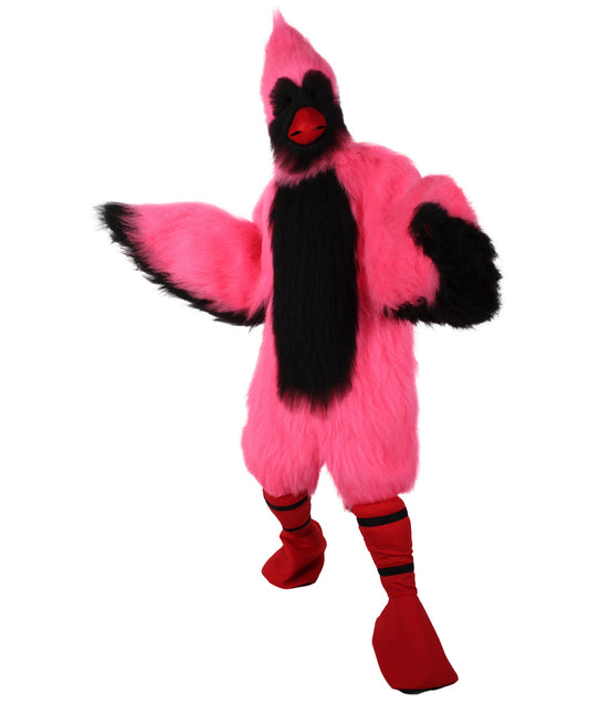 Pink+Black Furry Cardinal Mascot Costume