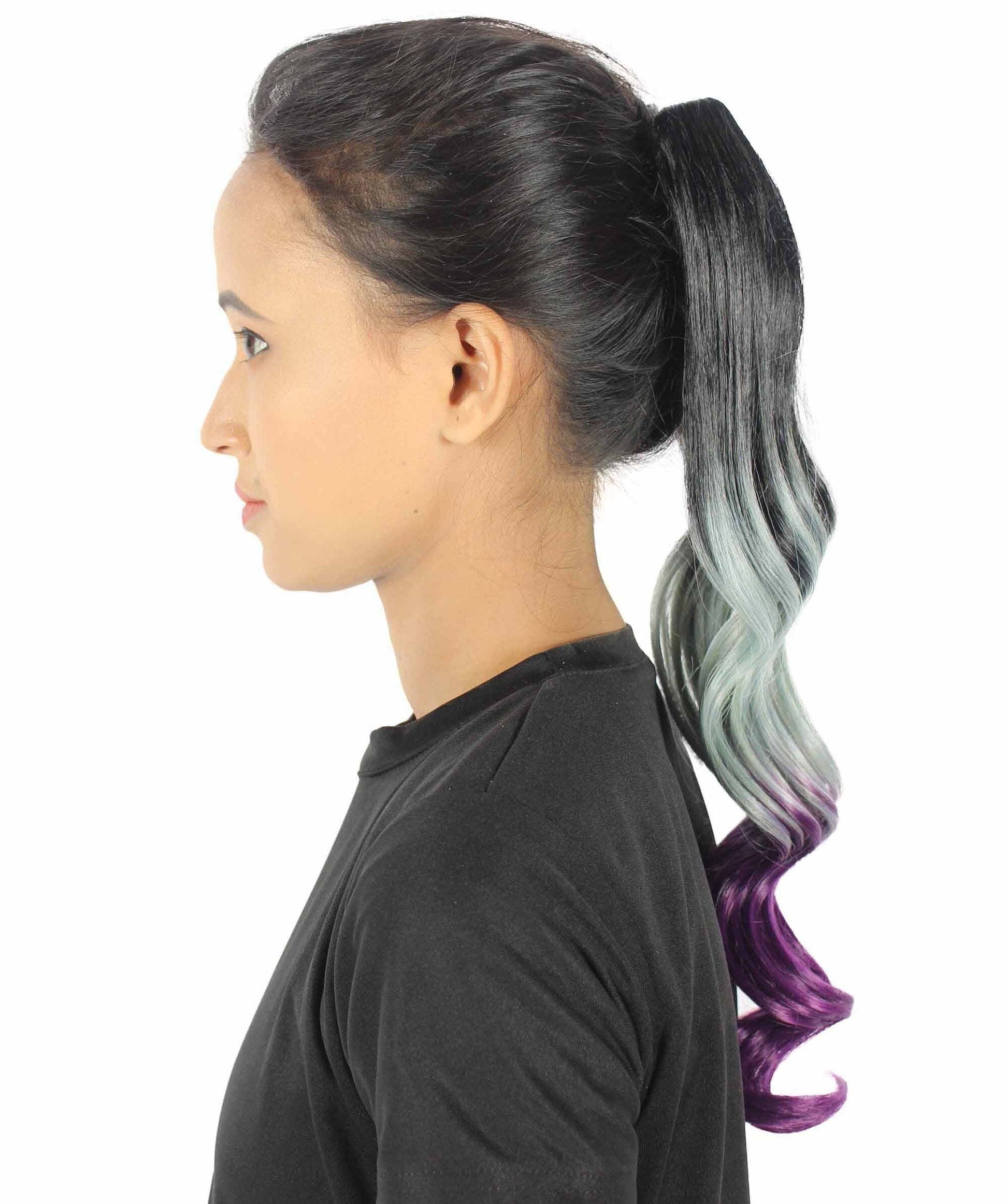 multi-color wavy ombre ponytail