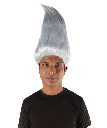 Men's Long Length Animated Silver Grey Party Diamond Troll Wig, Synthetic Soft Fiber hair, Perfect for your next Halloween Party and Group Anime Convention