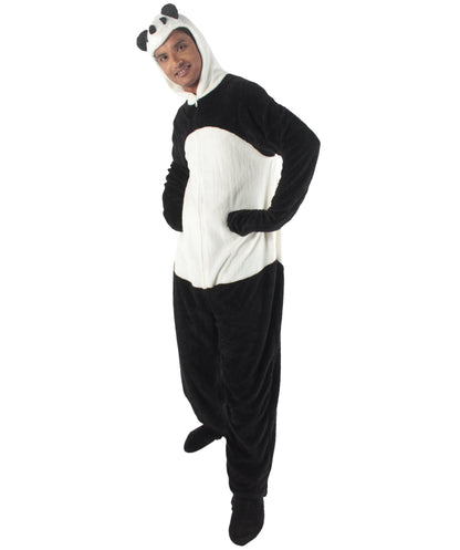 Men's Black and White Straight Long Jumpsuit Panda Costume Bundle