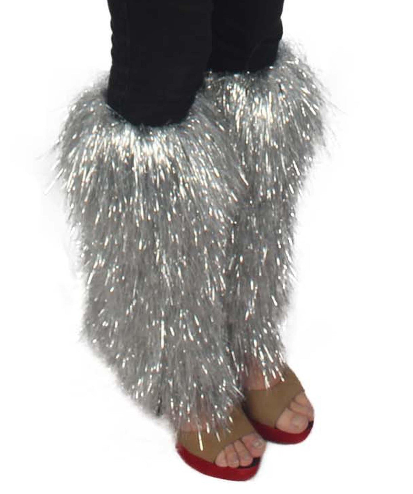 Unisex Festival Short Silver Tinsel Leg Warmers