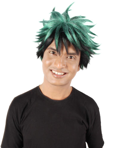 Men's Japanese Superhero Manga Dark-green Spiked Wig