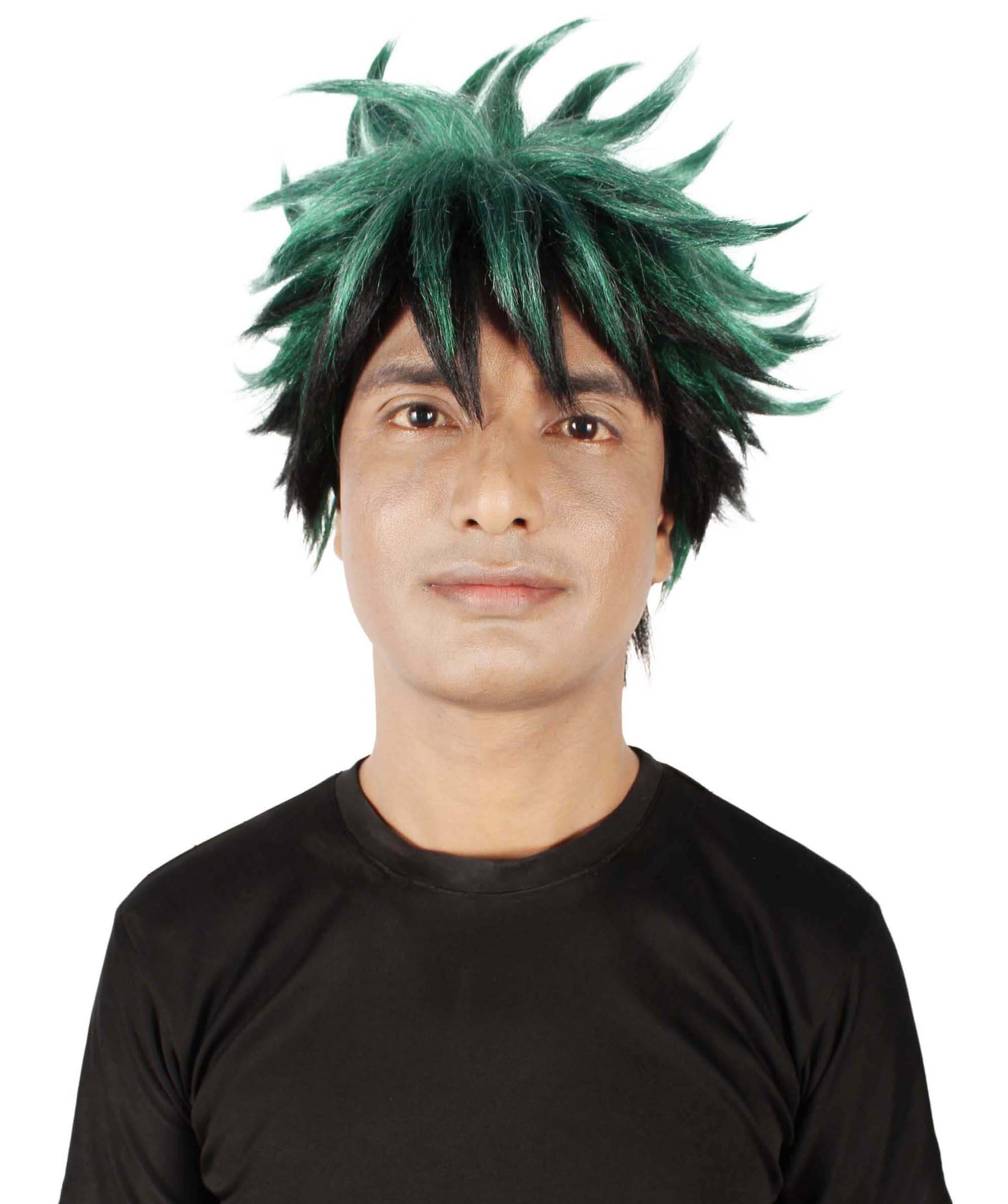 Men's Japanese Superhero Manga Dark-green Spiked Wig