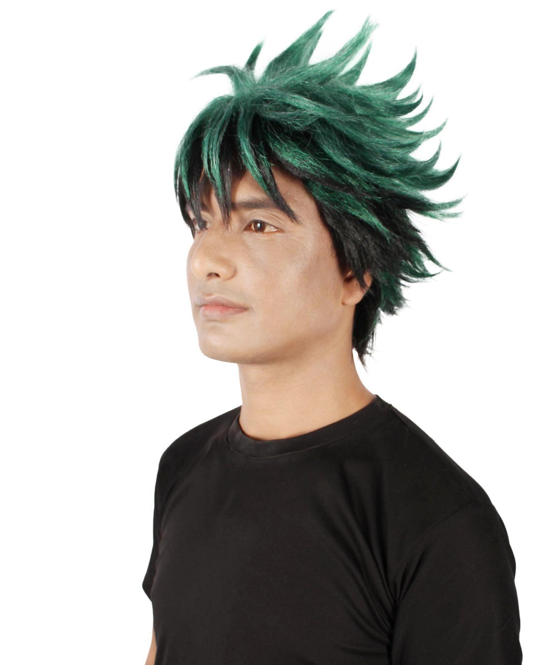 Men's Japanese Superhero Manga Dark-green Spiked Wig