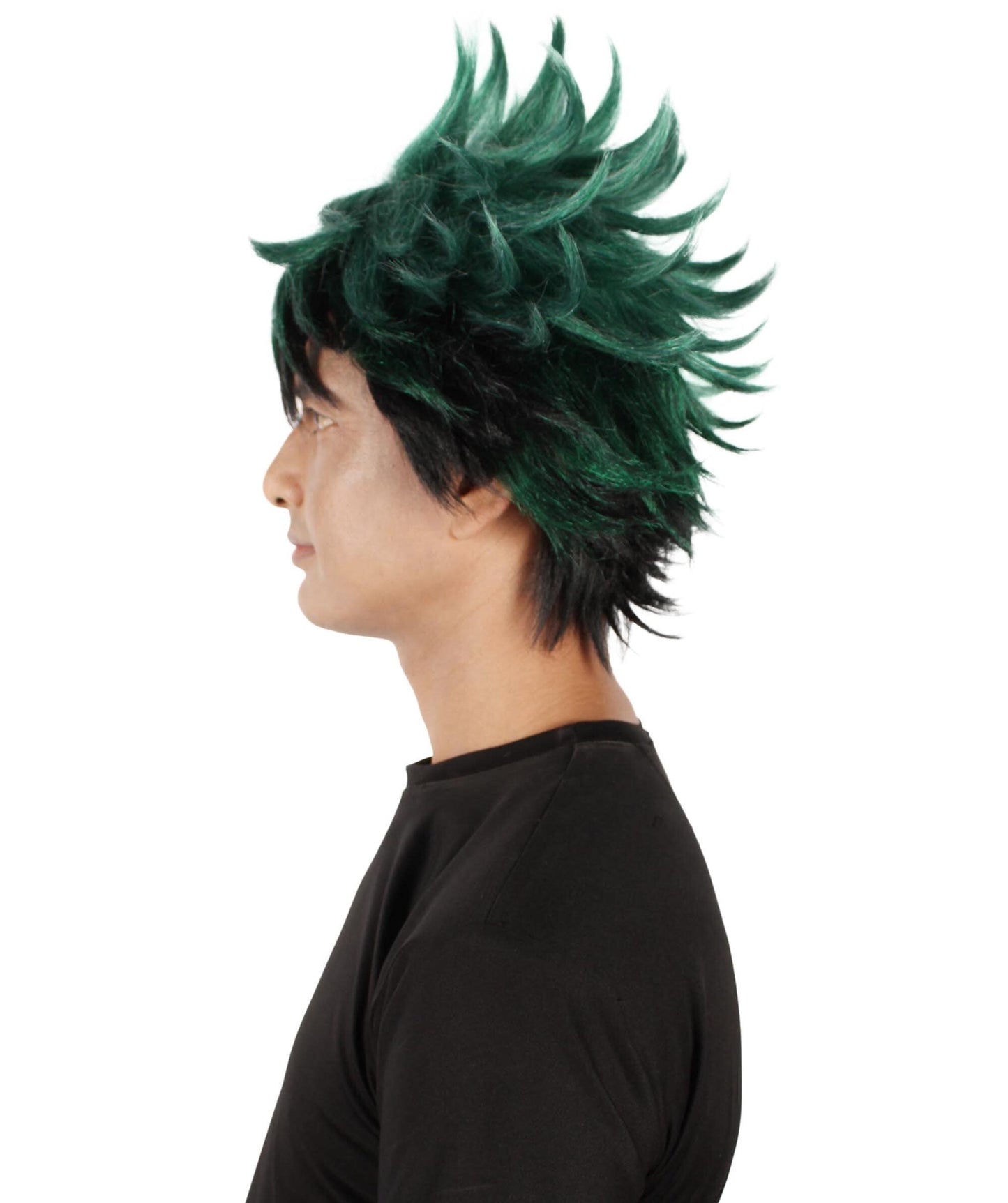 Men's Japanese Superhero Manga Dark-green Spiked Wig