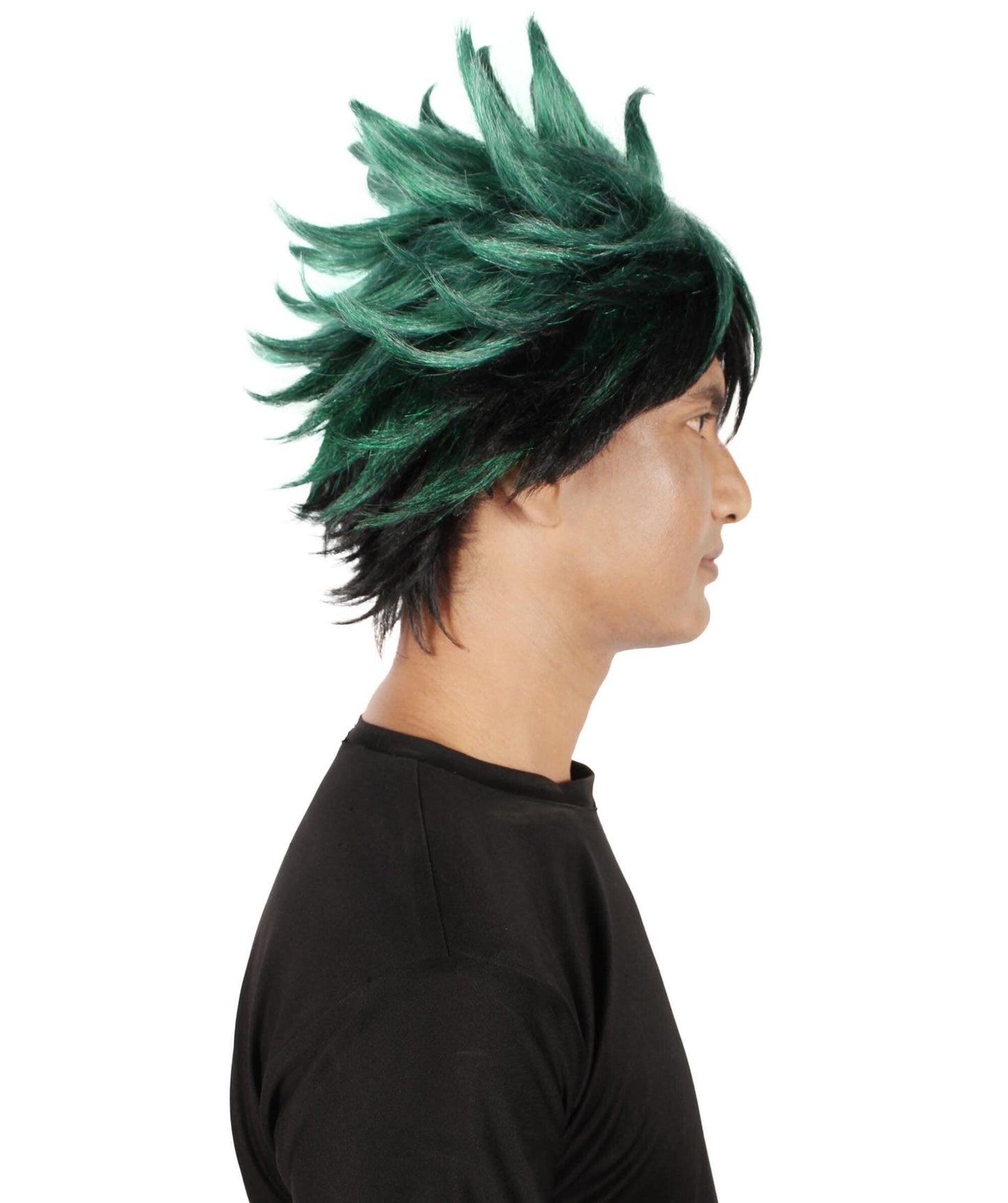 Men's Japanese Superhero Manga Dark-green Spiked Wig