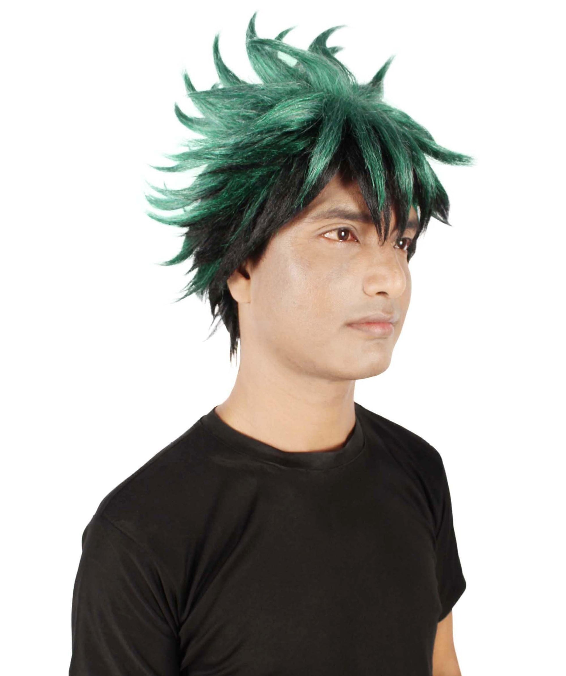 Men's Japanese Superhero Manga Dark-green Spiked Wig