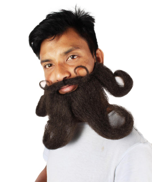 Men's Giant Black Twisted Wizard Champion Mustache and Beard Made with Synthetic Fiber | HPO