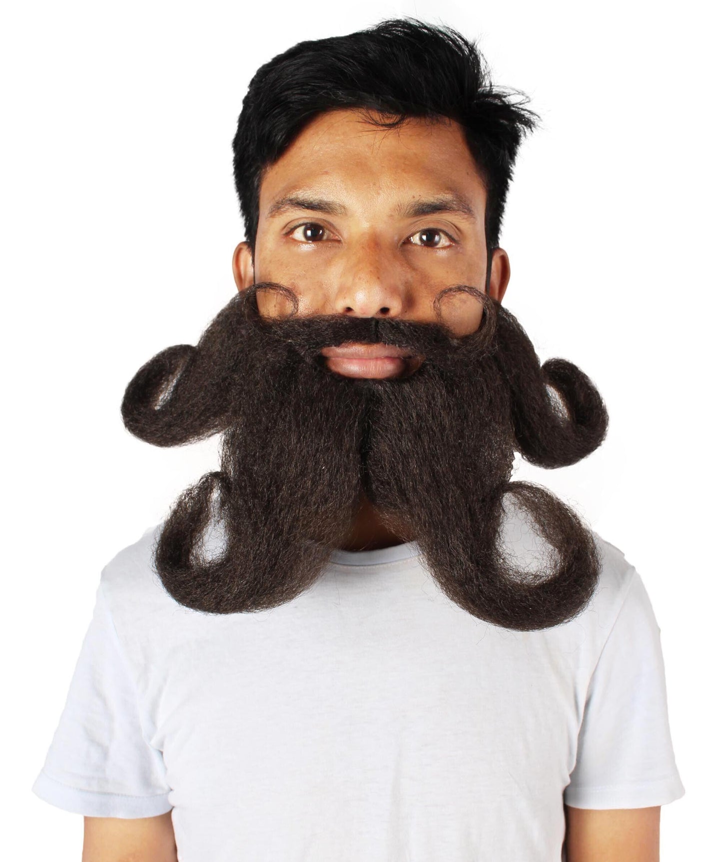 Men's Giant Black Twisted Wizard Champion Mustache and Beard Made with Synthetic Fiber | HPO