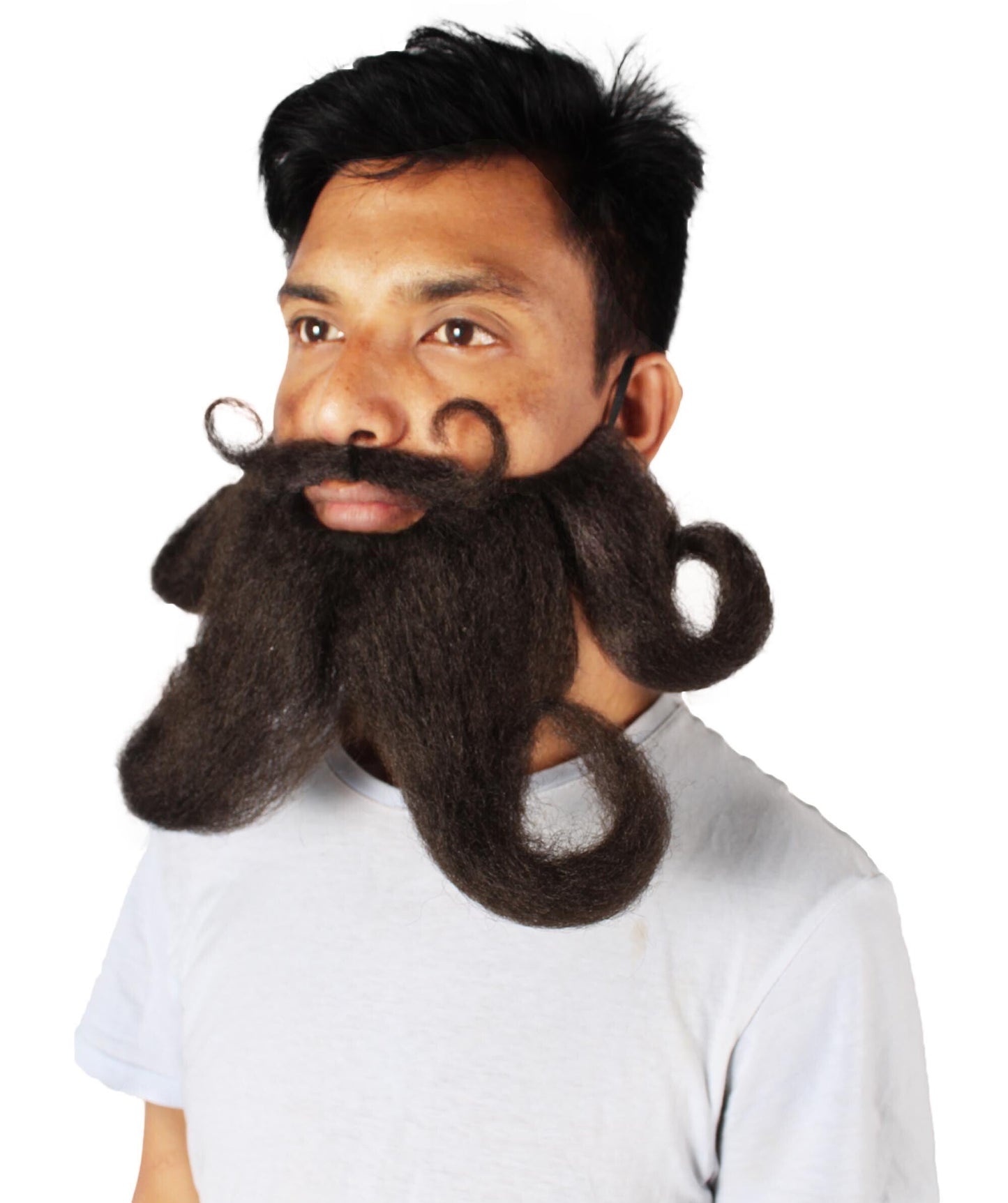 Men's Giant Black Twisted Wizard Champion Mustache and Beard Made with Synthetic Fiber | HPO