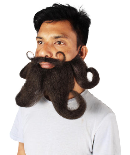 Men's Giant Black Twisted Wizard Champion Mustache and Beard Made with Synthetic Fiber | HPO