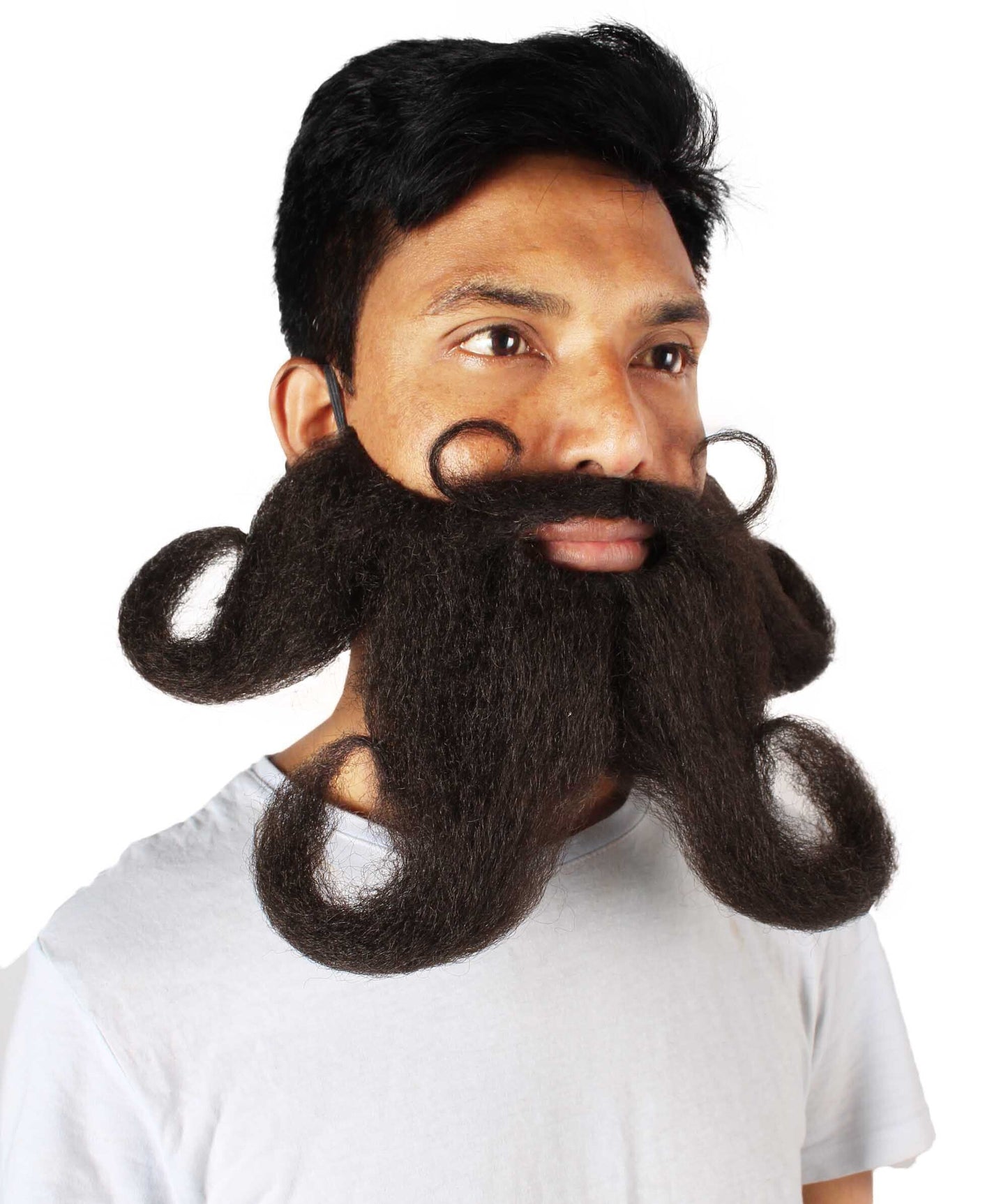 Men's Giant Black Twisted Wizard Champion Mustache and Beard Made with Synthetic Fiber | HPO