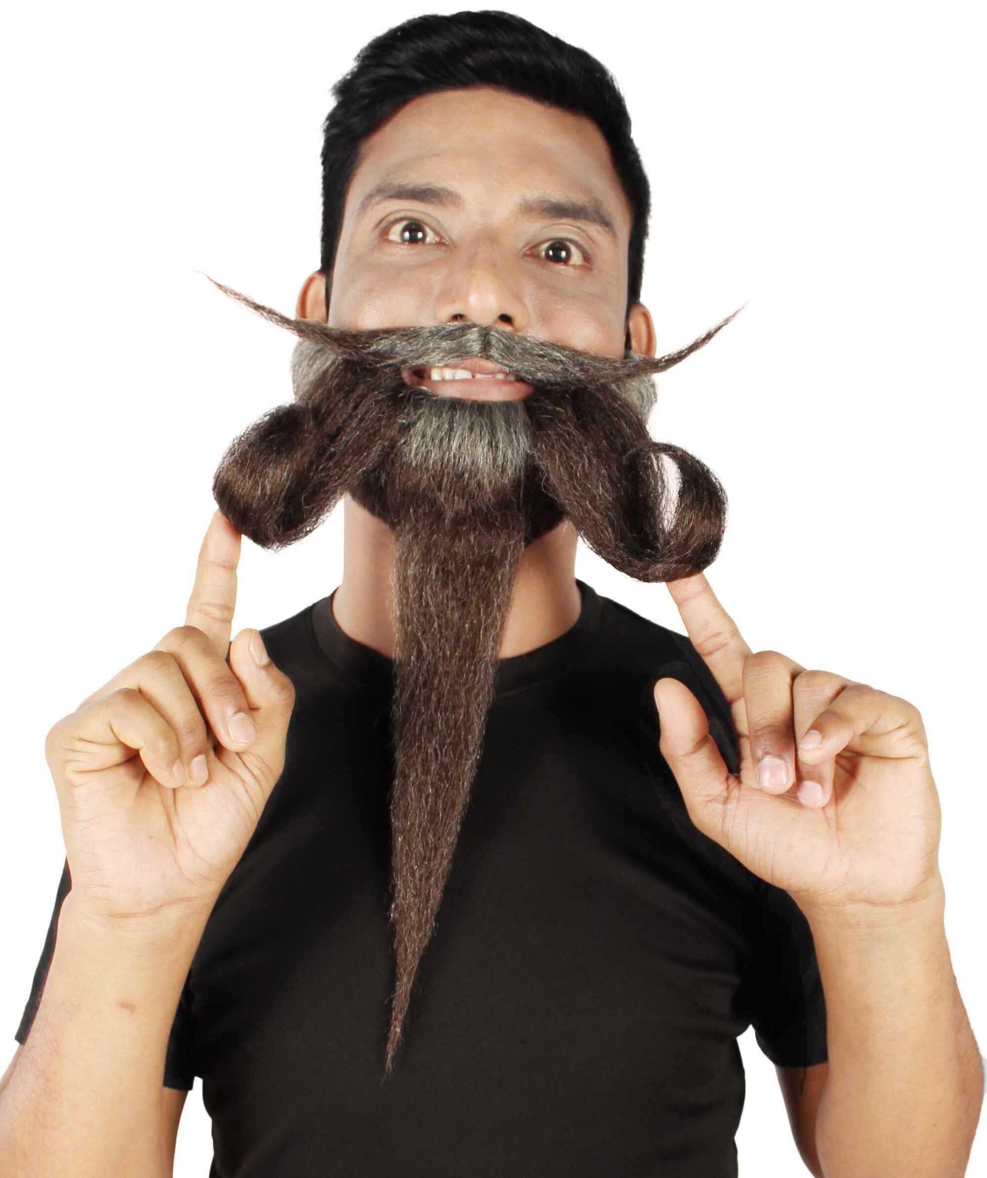 Men's Giant Grey & Brown TriCup Wizard Champion Mustache and Beard