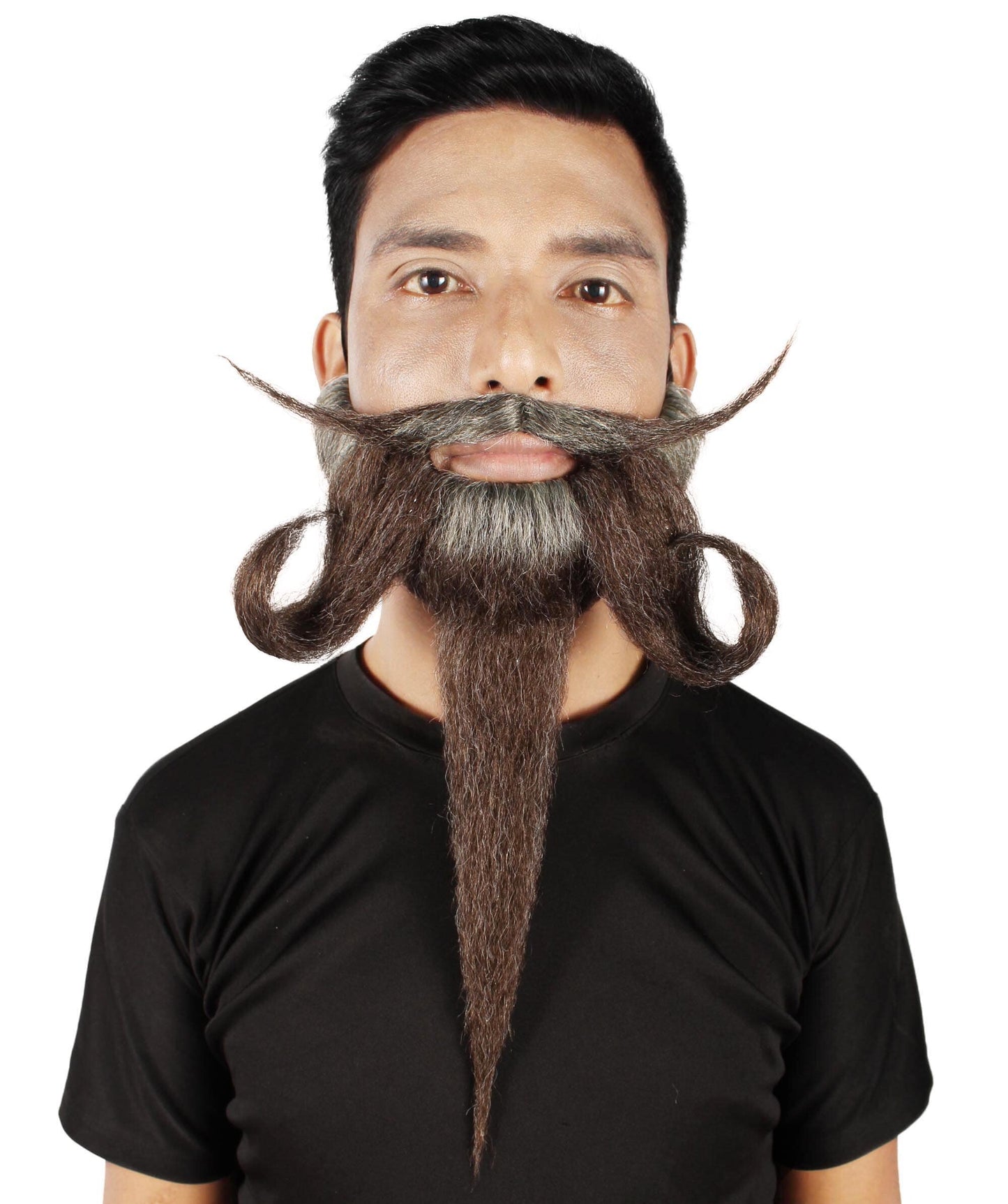 Men's Giant Grey & Brown TriCup Wizard Champion Mustache and Beard