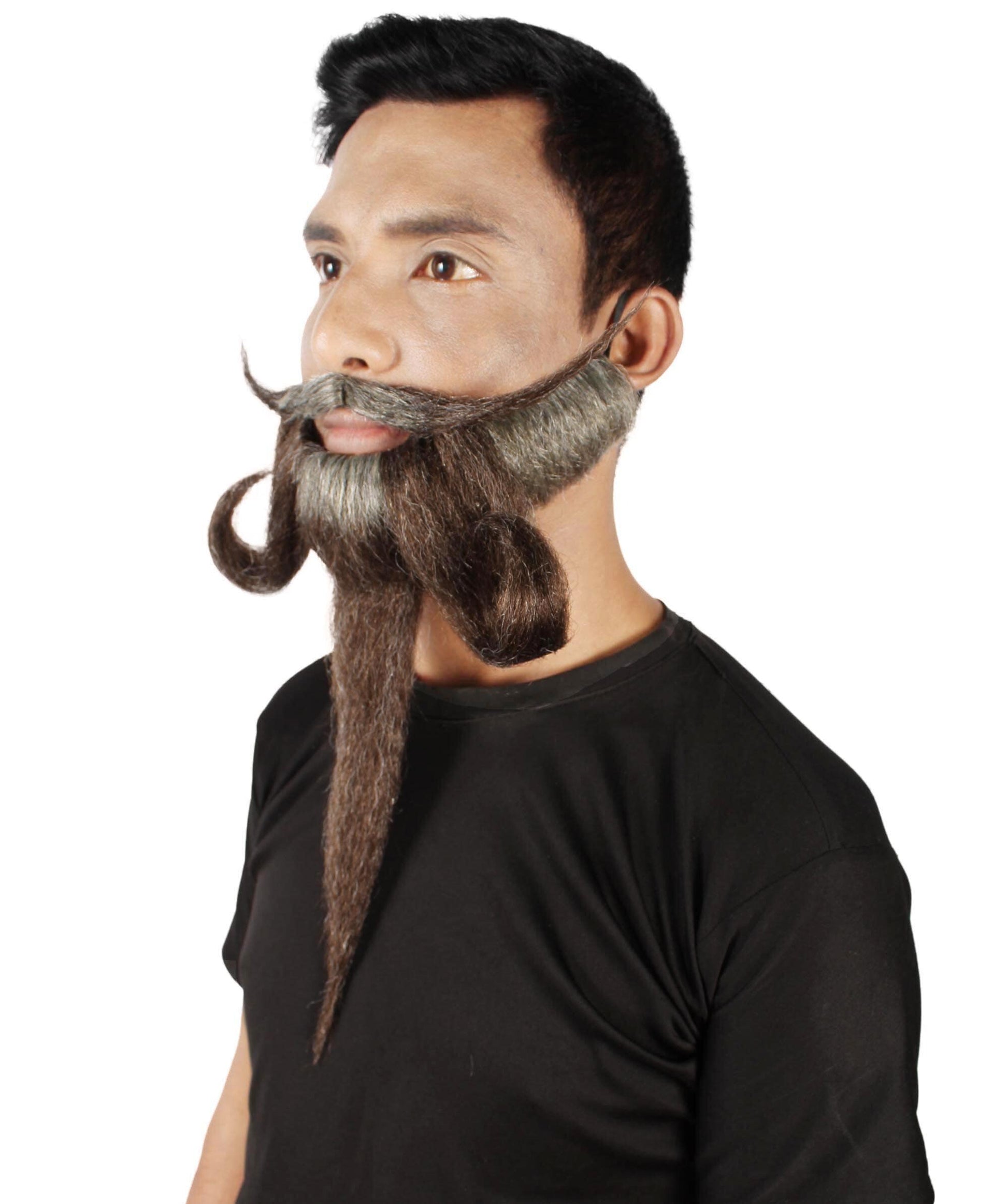 Men's Giant Grey & Brown TriCup Wizard Champion Mustache and Beard