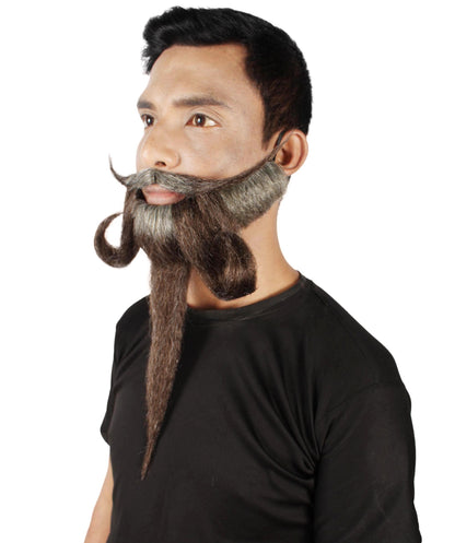 Men's Giant Grey & Brown TriCup Wizard Champion Mustache and Beard