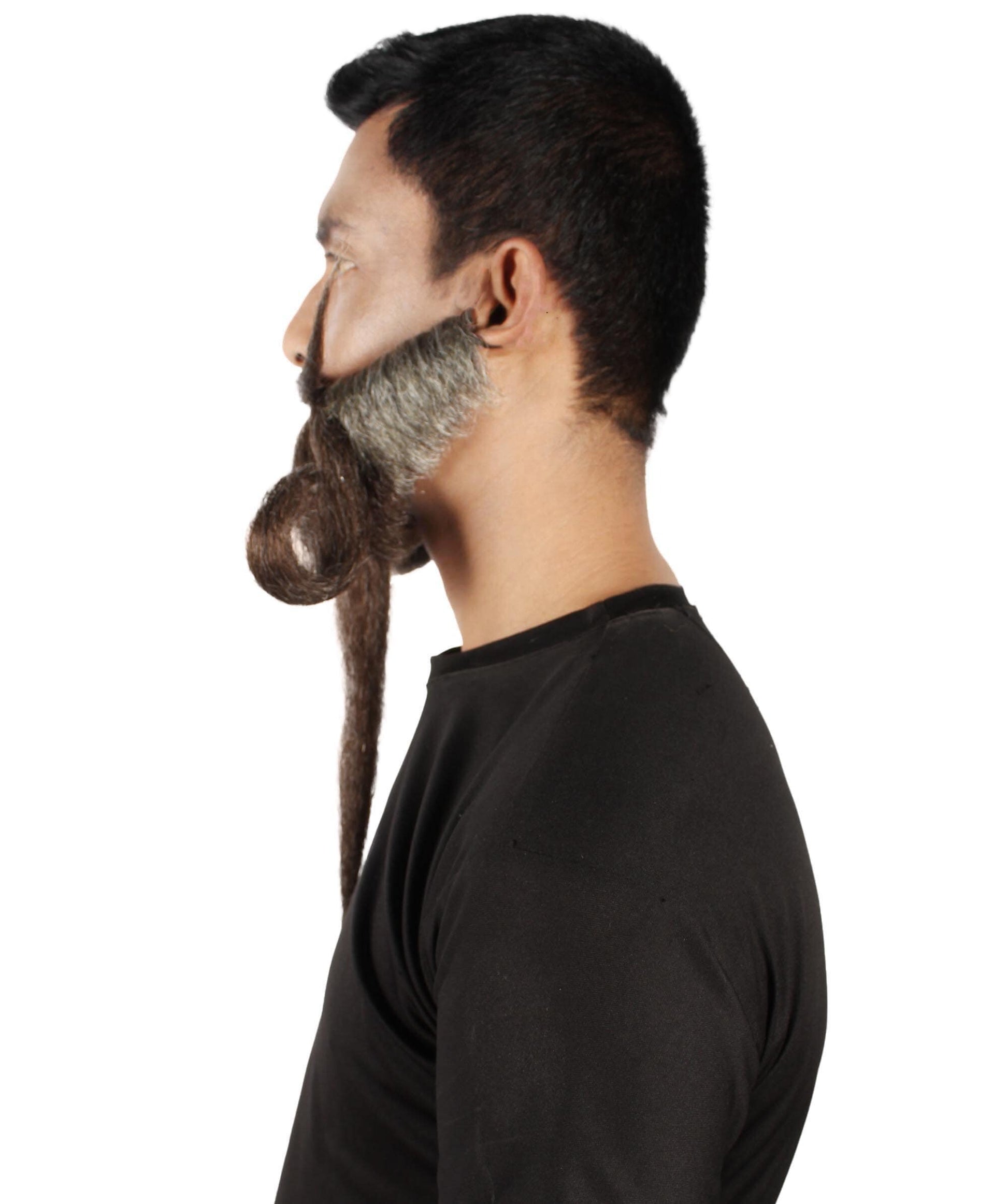 Men's Giant Grey & Brown TriCup Wizard Champion Mustache and Beard