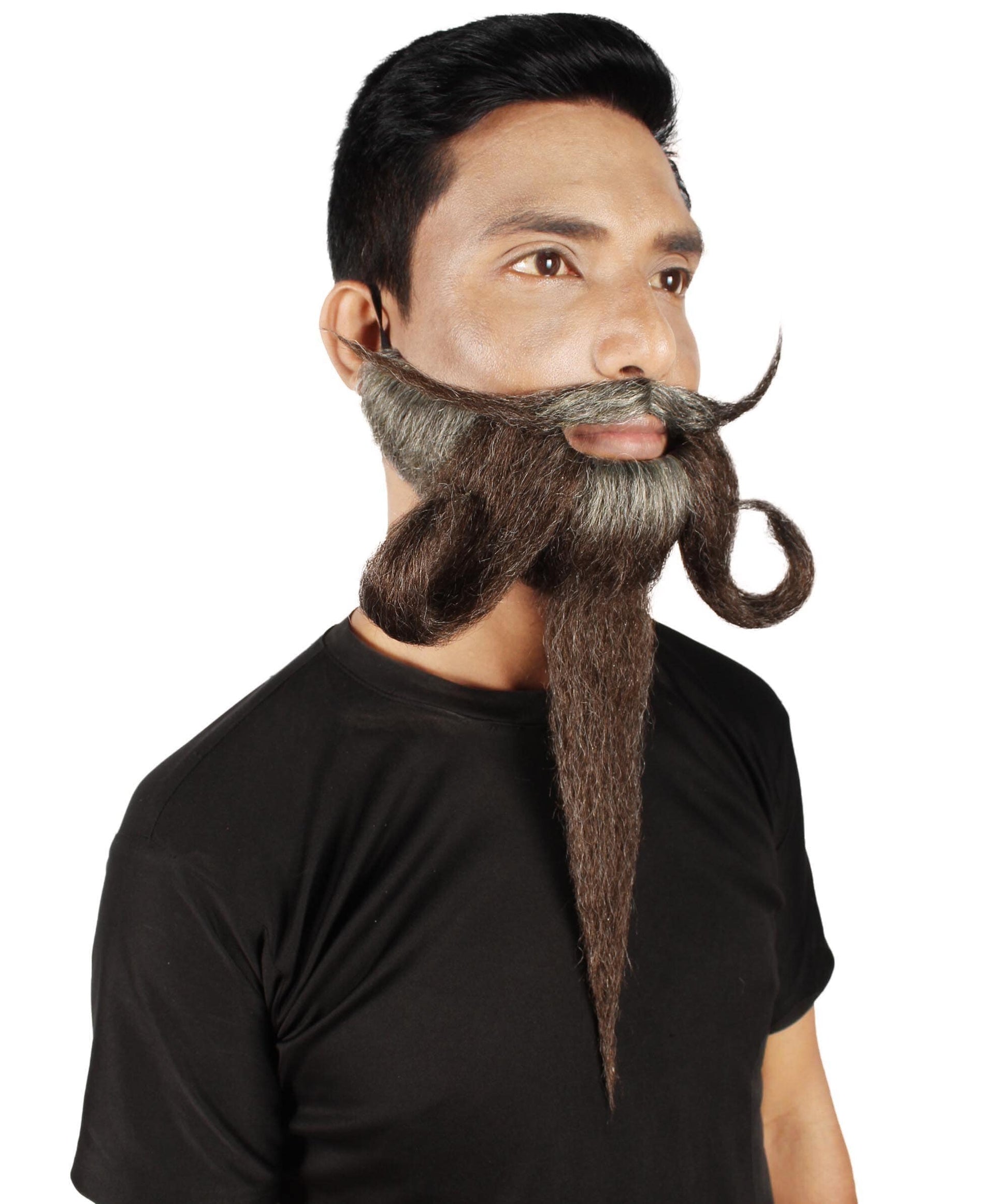 Men's Giant Grey & Brown TriCup Wizard Champion Mustache and Beard