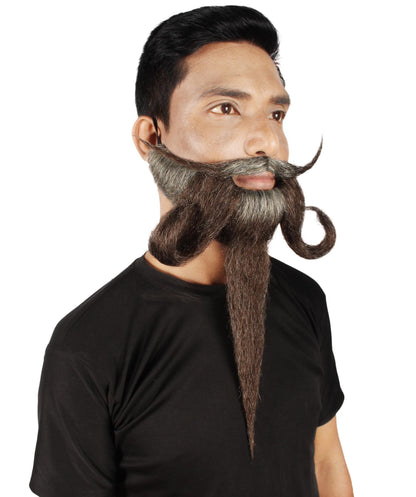Men's Giant Grey & Brown TriCup Wizard Champion Mustache and Beard