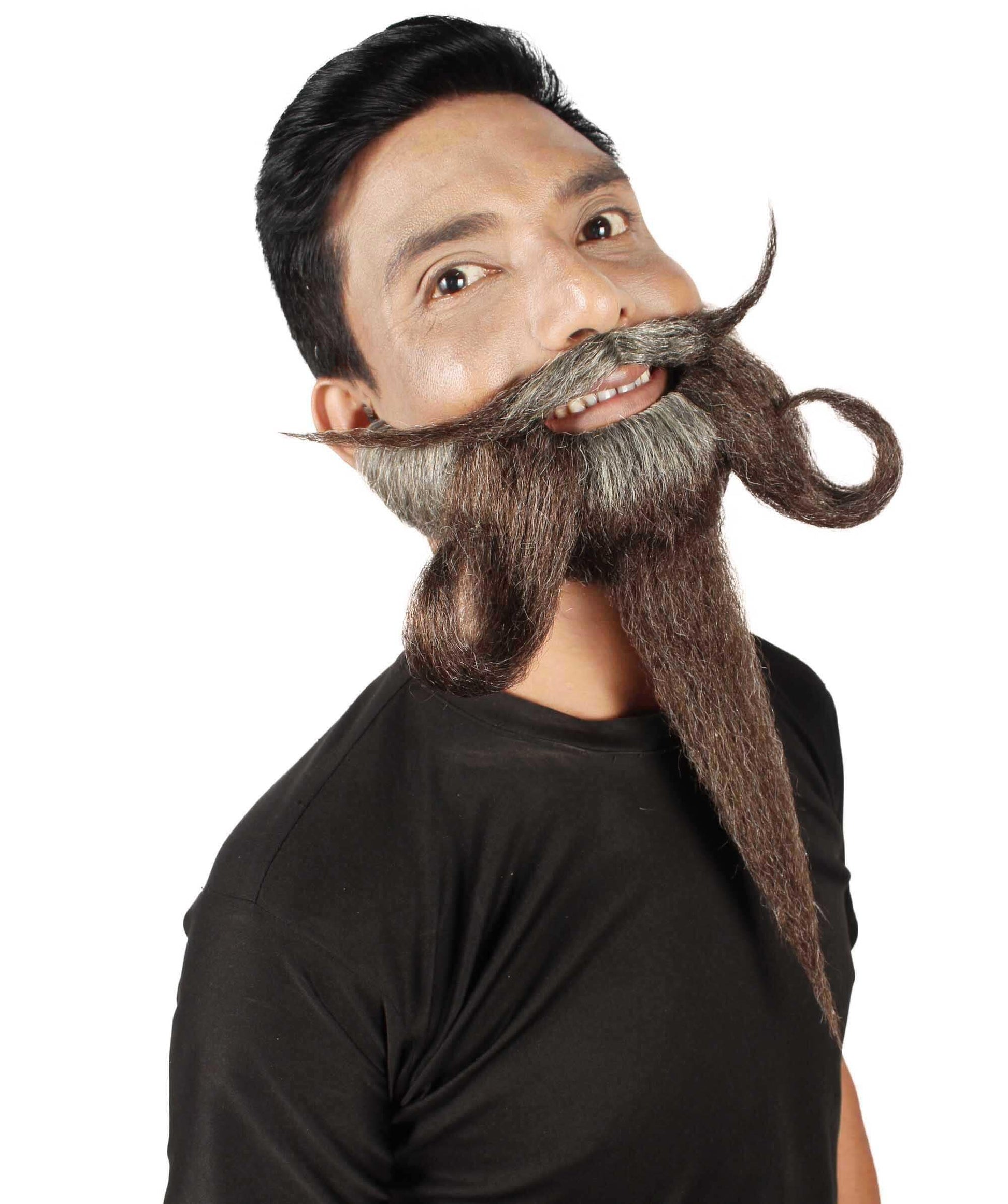 Men's Giant Grey & Brown TriCup Wizard Champion Mustache and Beard