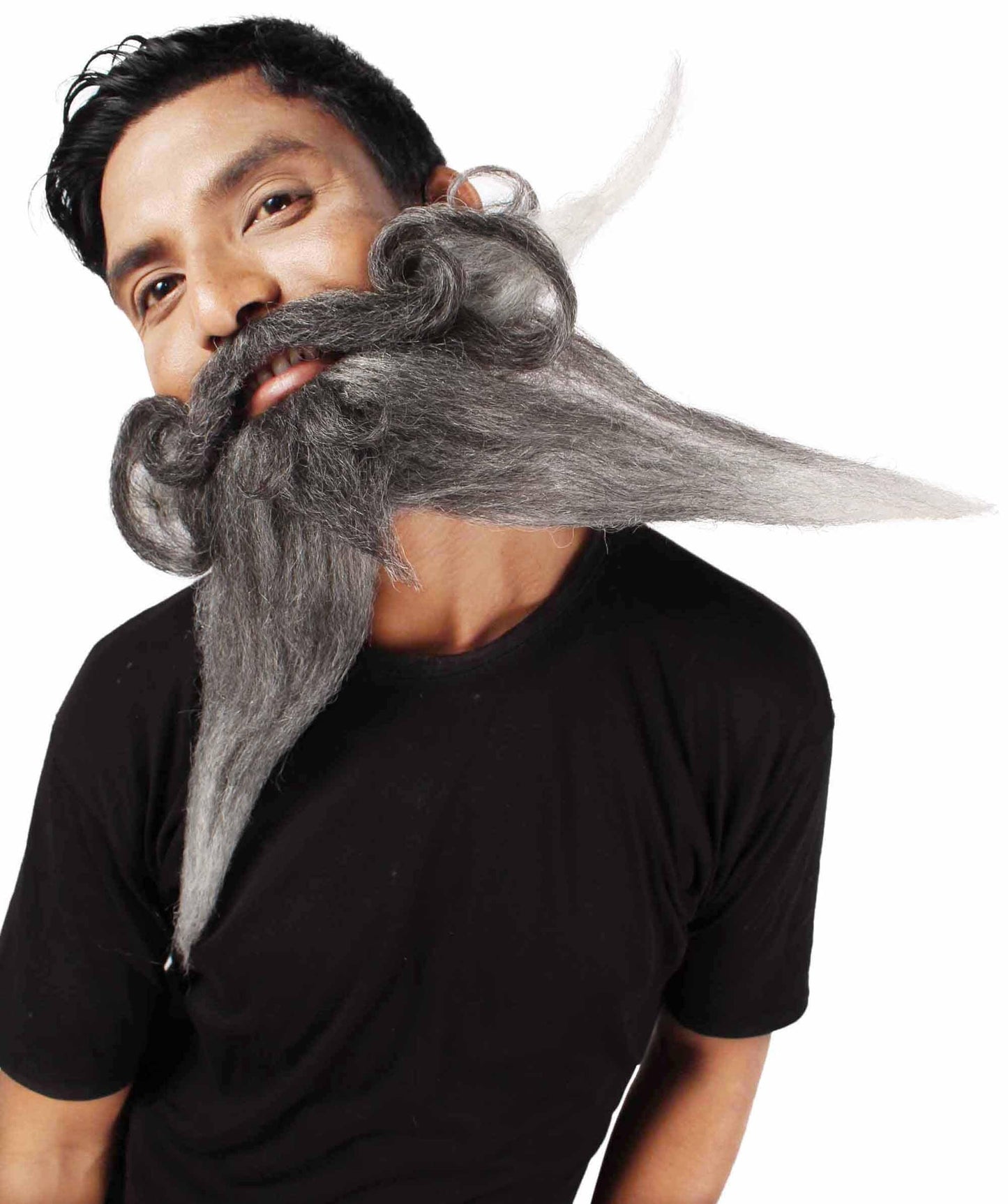 Men's Giant Black & Silver Twisted Pirate Champion Mustache and Beard