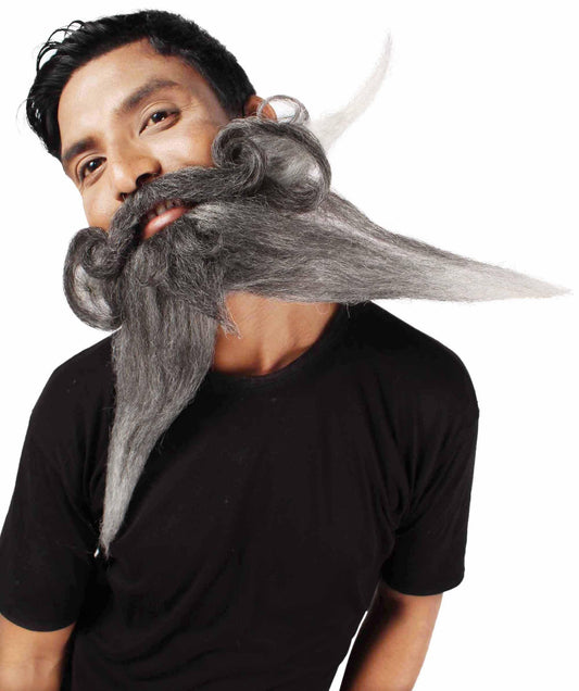 Men's Giant Black & Silver Twisted Pirate Champion Mustache and Beard
