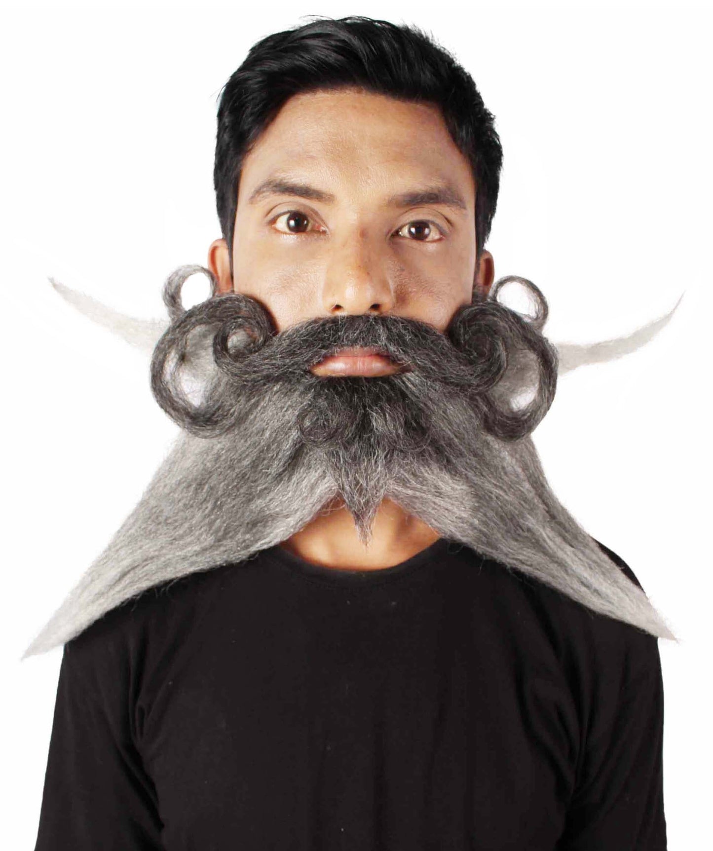 Men's Giant Black & Silver Twisted Pirate Champion Mustache and Beard