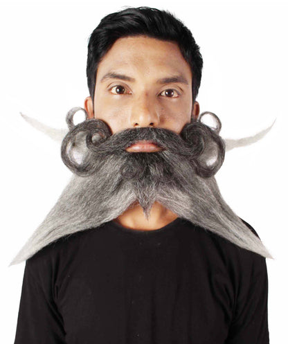 Men's Giant Black & Silver Twisted Pirate Champion Mustache and Beard