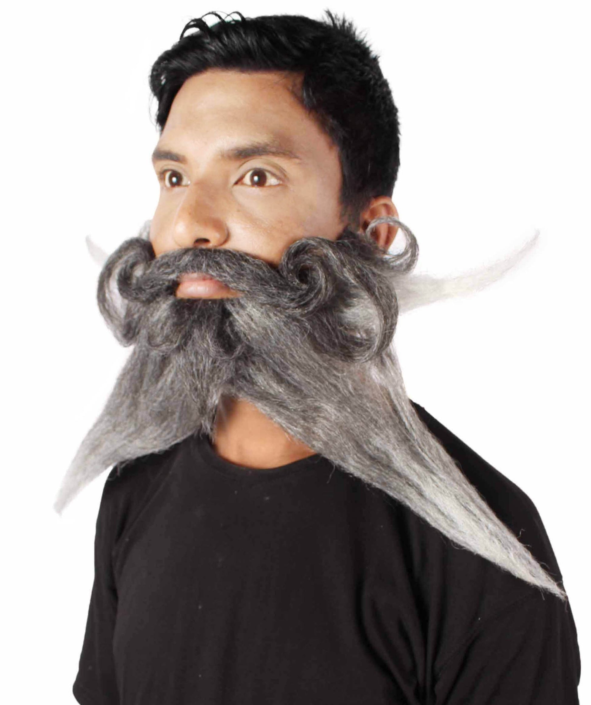 Men's Giant Black & Silver Twisted Pirate Champion Mustache and Beard