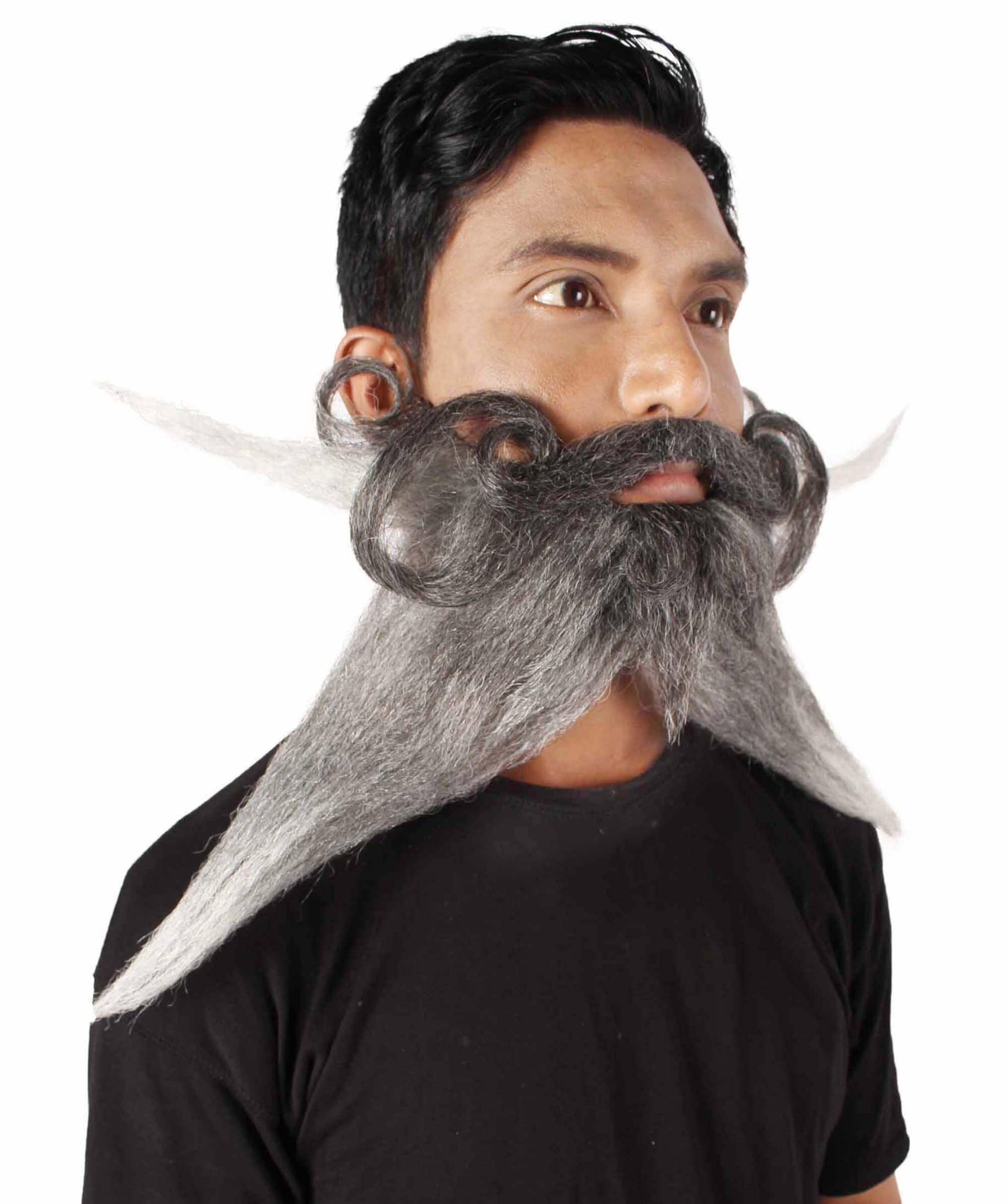 Men's Giant Black & Silver Twisted Pirate Champion Mustache and Beard