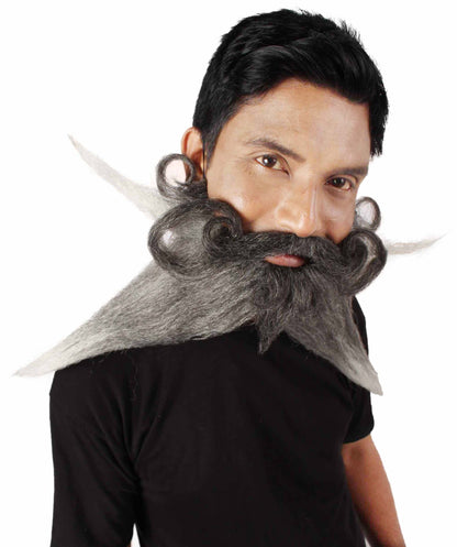Men's Giant Black & Silver Twisted Pirate Champion Mustache and Beard