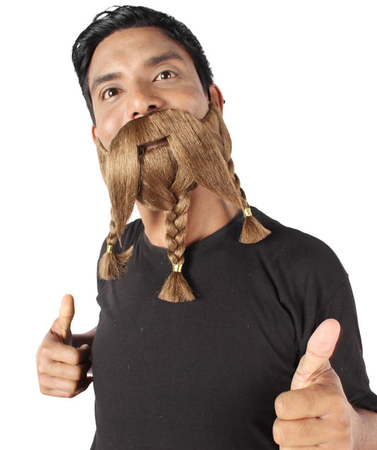 Men's Auburn Brown Braided Vikings Beard and Mustache
